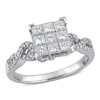 Miabella női karátos T.W. Hercegnő-vágott és kerek vágott gyémánt 10KT fehérarany keresztező eljegyzési gyűrű