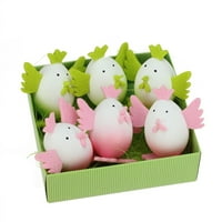 Northlight 6ct filc húsvéti tojás csirke tavaszi figura dekorációk 3 - zöld rózsaszín