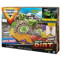 Monster Jam, Grave Digger Monster Dirt Deluxe szett, mely 16oz Monster Dirt és hivatalos 1: skála öntött Monster Jam teherautó
