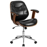 Flash bútorok Közép-hátsó fekete LeatherSoft Executive ergonomikus fa forgószék karokkal