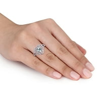 Miabella női 1- Karát-akvamarin és karátos gyémánt 10KT fehérarany kettős halo gyűrű