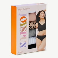 JoySpun női pamut Hi Cut bikini bugyi, 6-csomag, S-tól 2xl-ig