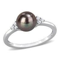 A Miabella női fekete tenyésztett édesvízi gyöngy és a Carat T.G.W. Fehér Topaz Sterling ezüst háromköves gyűrű