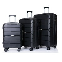 Hardside bőrönd kerekekkel, könnyű távoli poggyászkészlet, 3 darabos készlet, fekete
