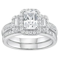 Jay Heart Designs sterling ezüst smaragd vágás szimulált fehér gyémánt menyasszonyi eljegyzési gyűrűkészlet