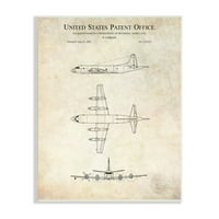 Stupell Industries Vintage Airplane repülőgép -diagram szabadalmi tervrajz -diagram Wood Wall Art, 15, Karl Hronek tervezése
