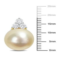 A Miabella női csepp alakú déli-tengeri tenyésztett édesvízi gyöngy és a Carat T.W. Kerek vágott gyémánt 14 kt sárga arany háromköves