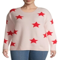 Heart n 'crush női plusz méretű csillag nyomtatott személyzet pulóver pulóver