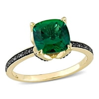 Miabella női 1- Karáttal készített smaragd fekete gyémánt akcentus 10KT sárga arany koktélgyűrű