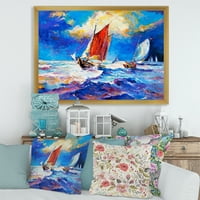 Vitorla hajók az óceánhullámokon esti keretes festményvászon művészete