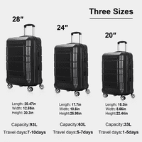 Utazó poggyász, kemény oldali poggyászkészlet, 20 +24 +28 TSA zárral, fekete